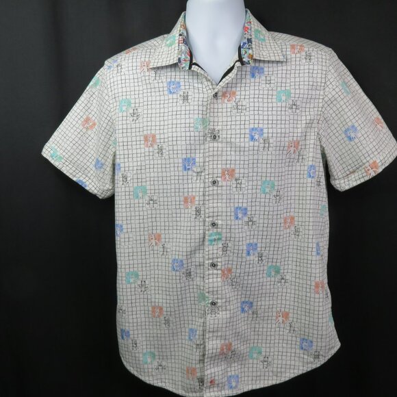 Robert Graham Shirt Alien Monsters Plaid Mens M Short Sleeve Cotton - Picture 3 of 12